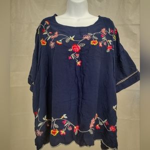 Time and Tru Naby Blue embroidered blouse